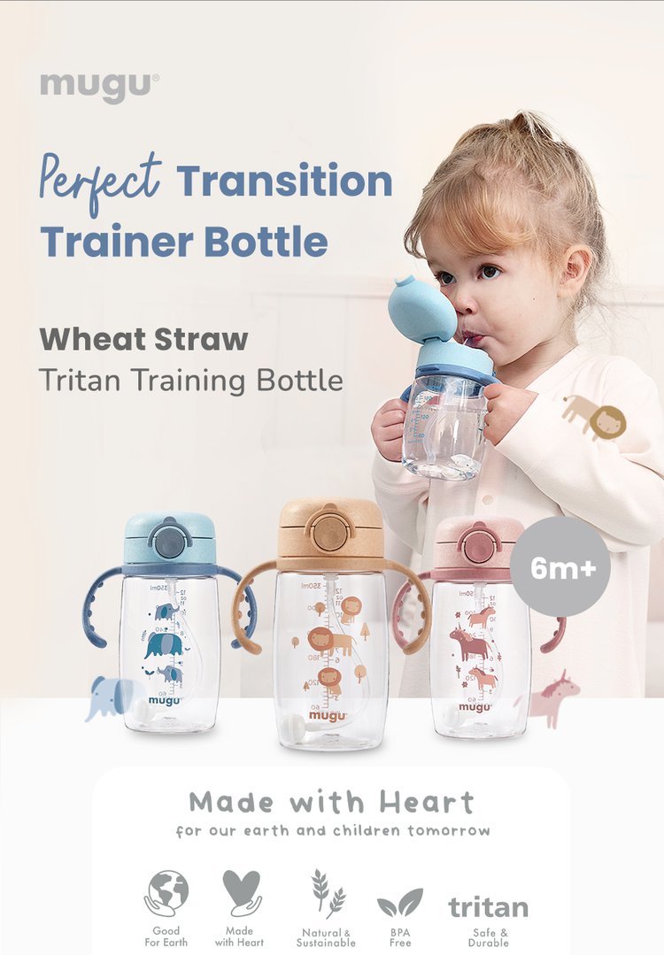 mugu wheat straw tritan training bottle (350ml) - Botol Minum Bayi/Anak description image