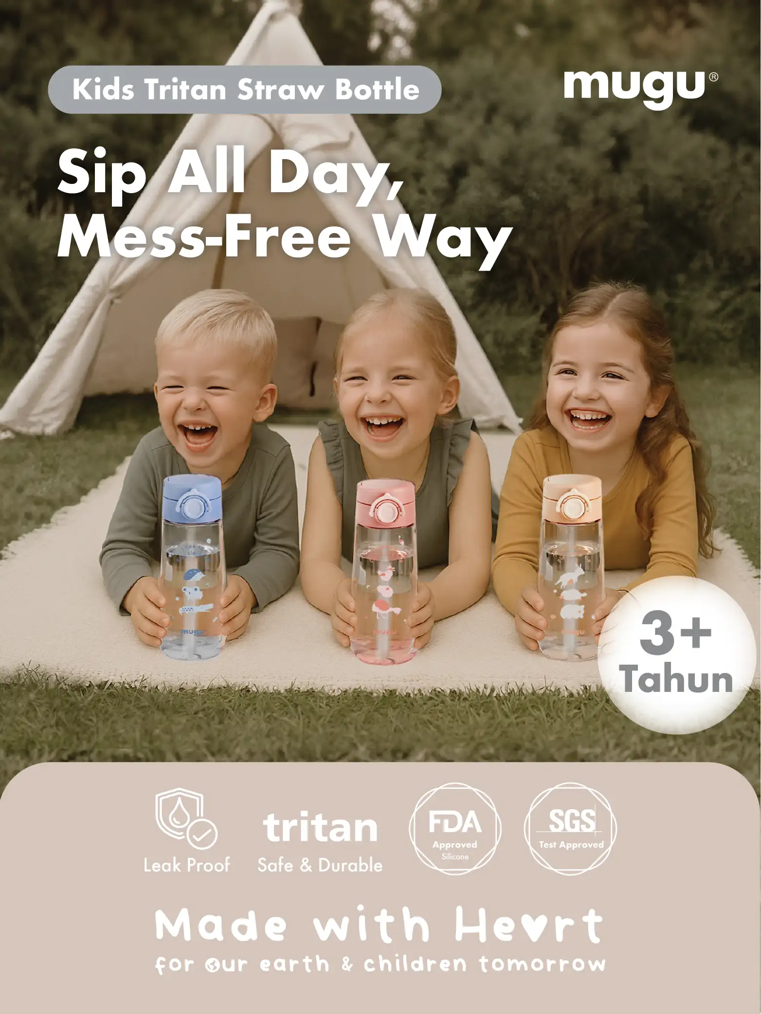 mugu kids tritan straw bottle description image