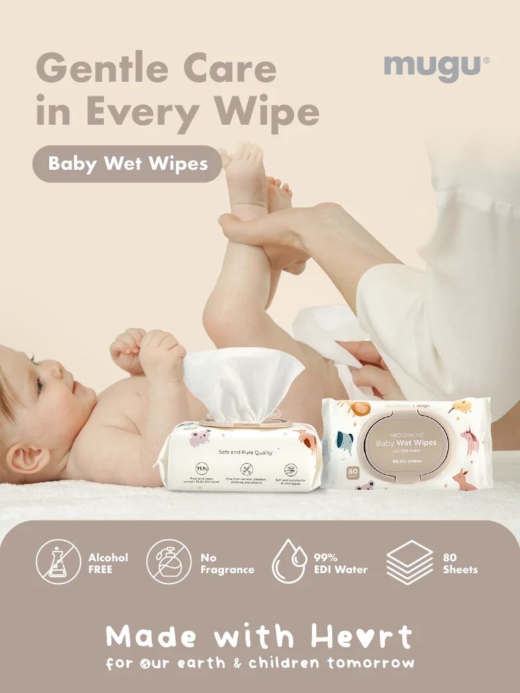 MOOIMOM x mugu Baby Wet Wipes with EDI Water - 4 Packs description image