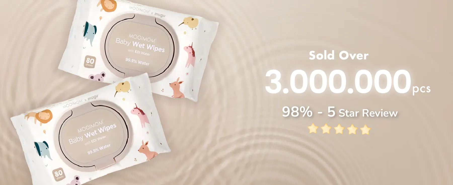 MOOIMOM x mugu Baby Wet Wipes with EDI Water - 80 Sheets description image