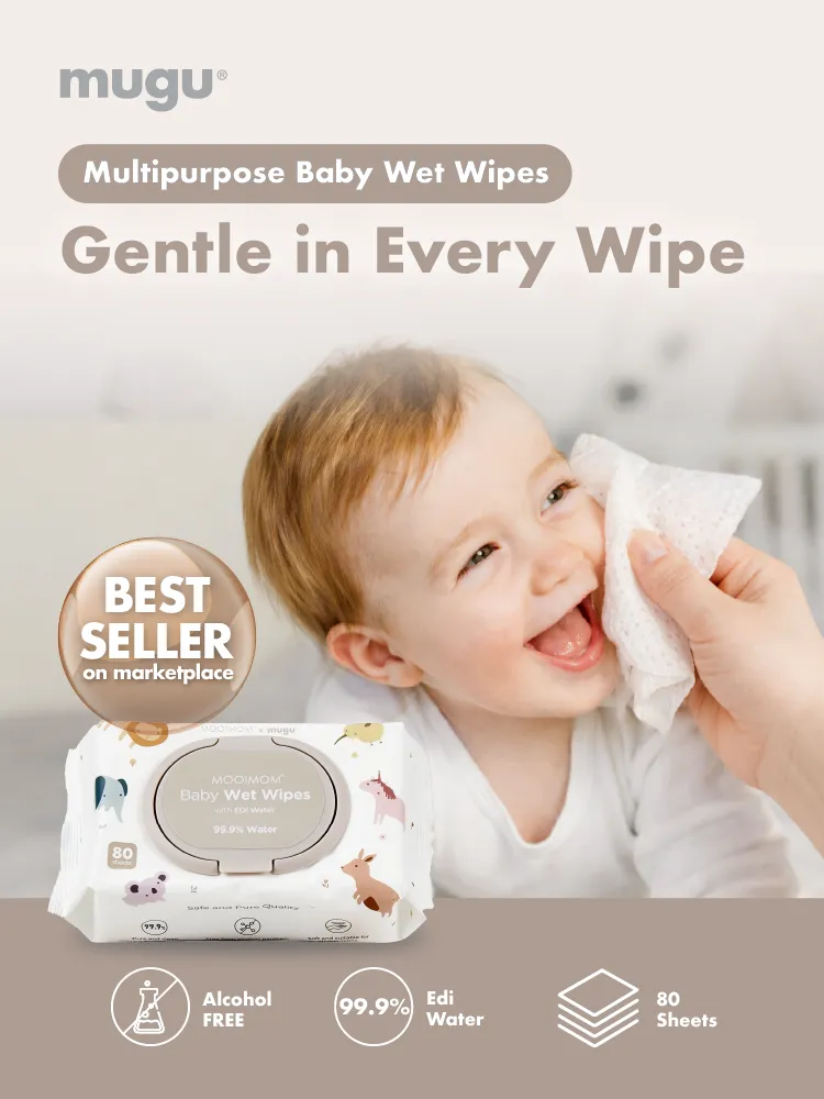 MOOIMOM x mugu Baby Wet Wipes with EDI Water - 80 Sheets description image