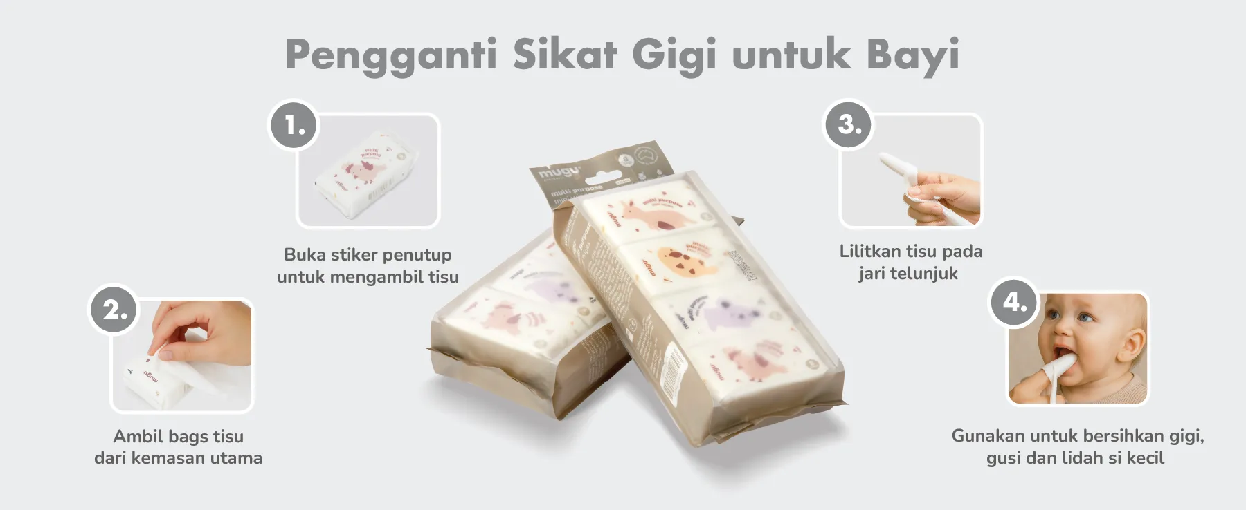 mugu multi purpose mini wipes - 8 sheets X 8 packs description image