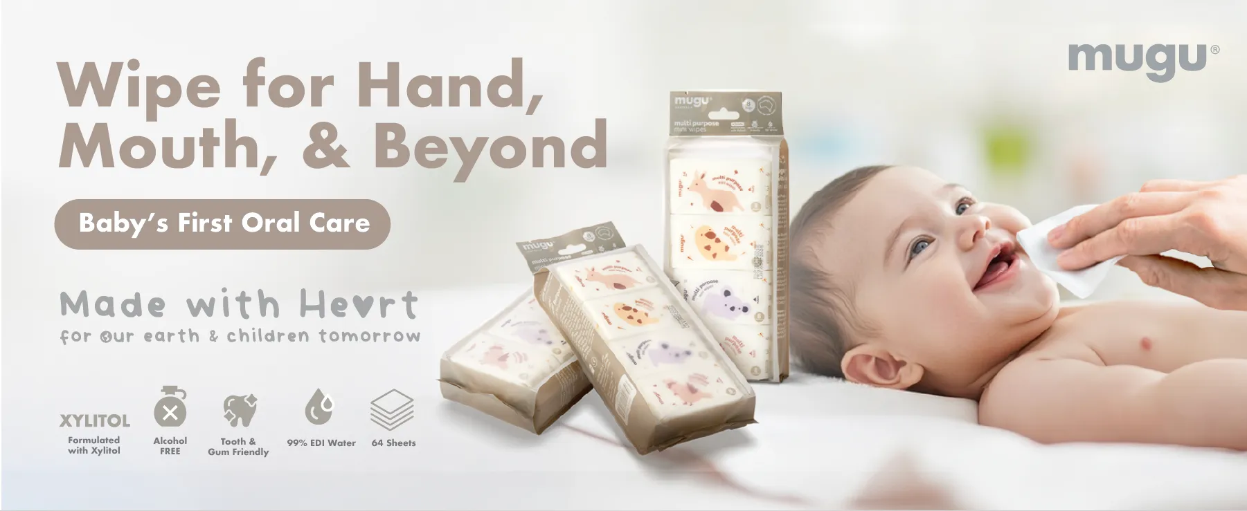 mugu multi purpose mini wipes - 8 sheets X 8 packs description image