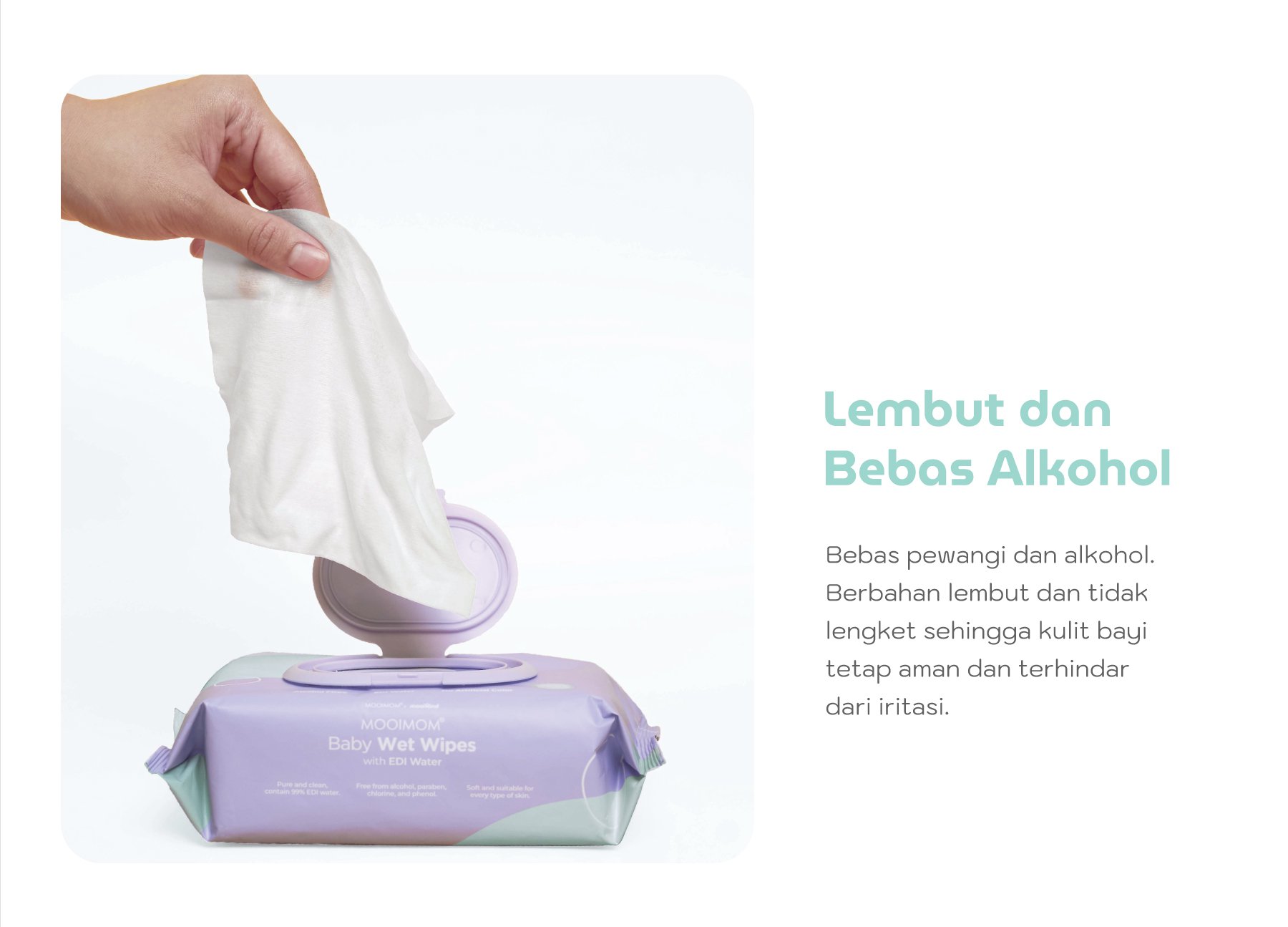 MOOIMOM x mooikind Baby Wet Wipes with EDI Water - 80 Sheets - Tisu Basah Bayi (Aman) description image