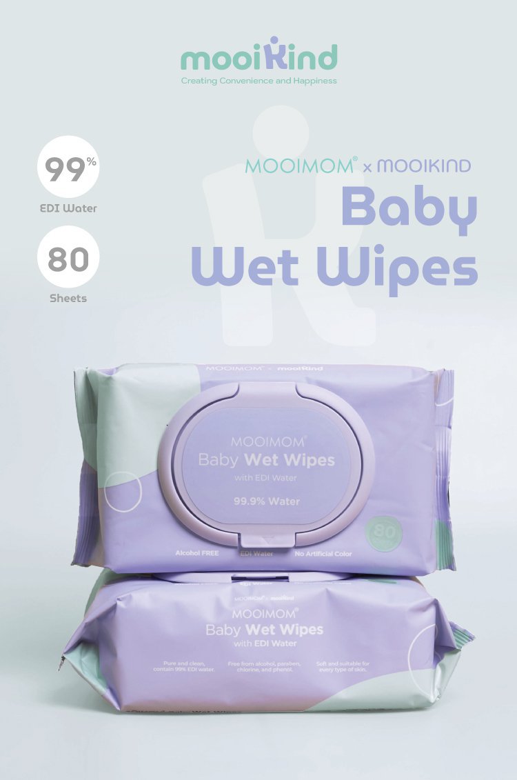 MOOIMOM x mooikind Baby Wet Wipes with EDI Water - 80 Sheets - Tisu Basah Bayi (Aman) description image