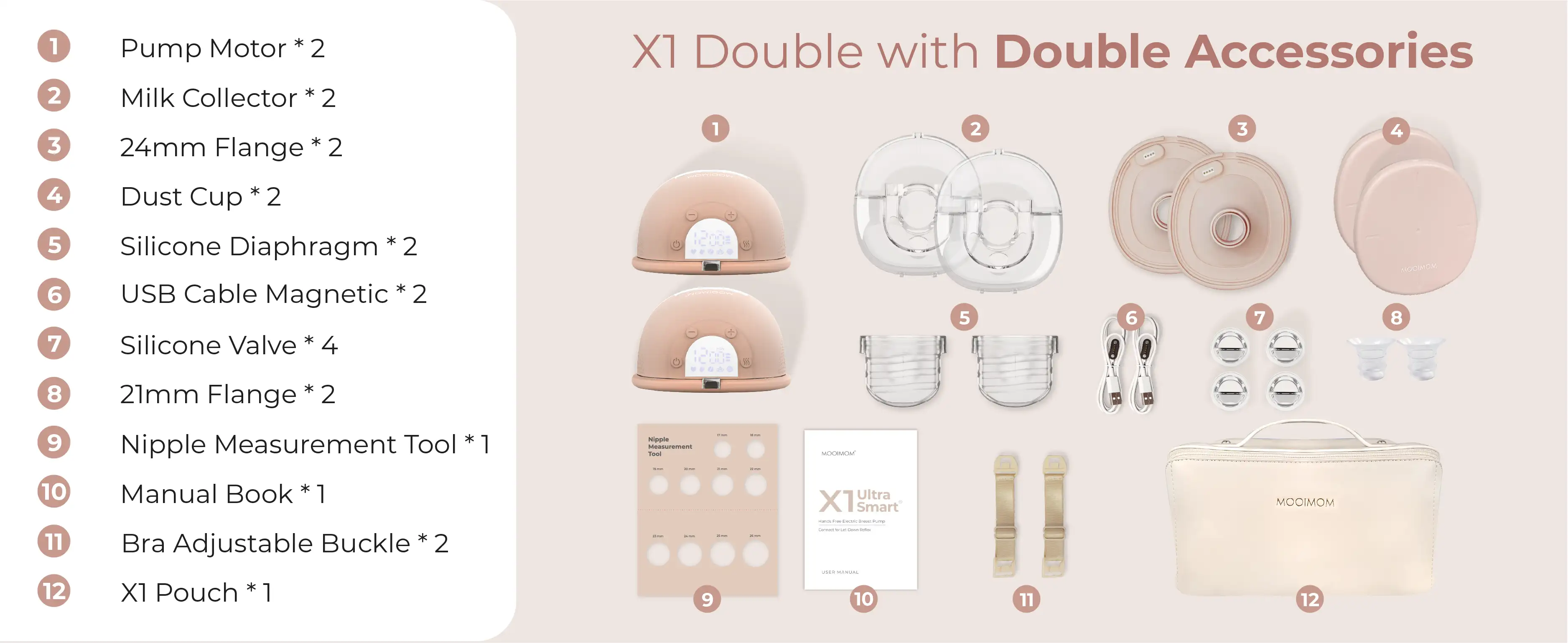 MOOIMOM X1 Ultra Smart Hands Free Electric Breast Pump (HeatRemedy 2 pieces) - Pompa ASI Elektrik Hands-Free description image