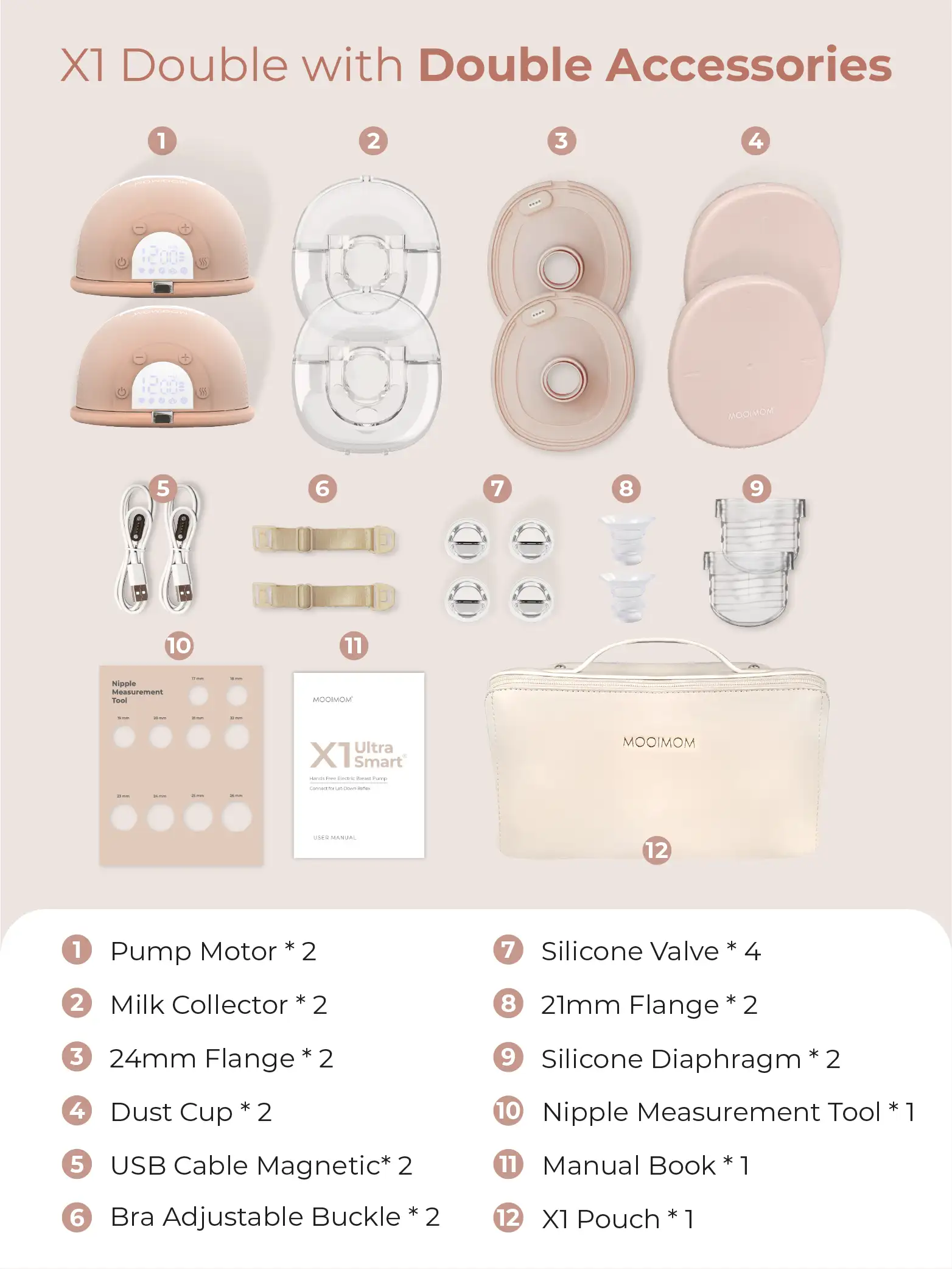 MOOIMOM X1 Ultra Smart Hands Free Electric Breast Pump (HeatRemedy 2 pieces) - Pompa ASI Elektrik Hands-Free description image