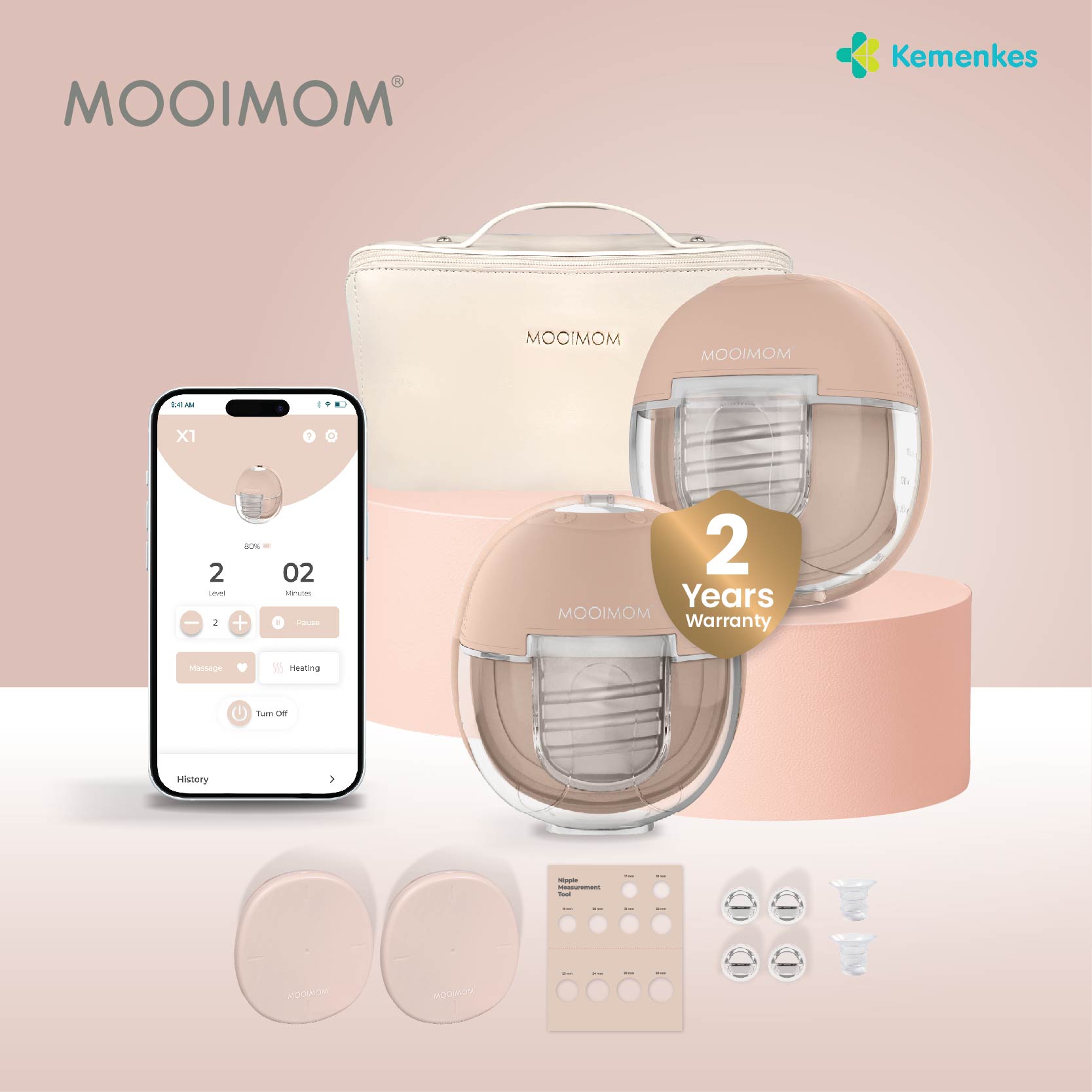 MOOIMOM X1 Ultra Smart Hands Free Electric Breast Pump (HeatRemedy 2 pieces) - Pompa ASI Elektrik Hands-Free