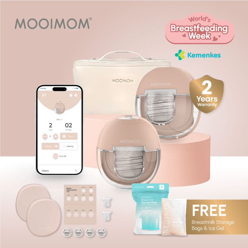 MOOIMOM X1 Ultra Smart Hands Free Electric Breast Pump (HeatRemedy 2 pieces) - Pompa ASI Elektrik Hands-Free