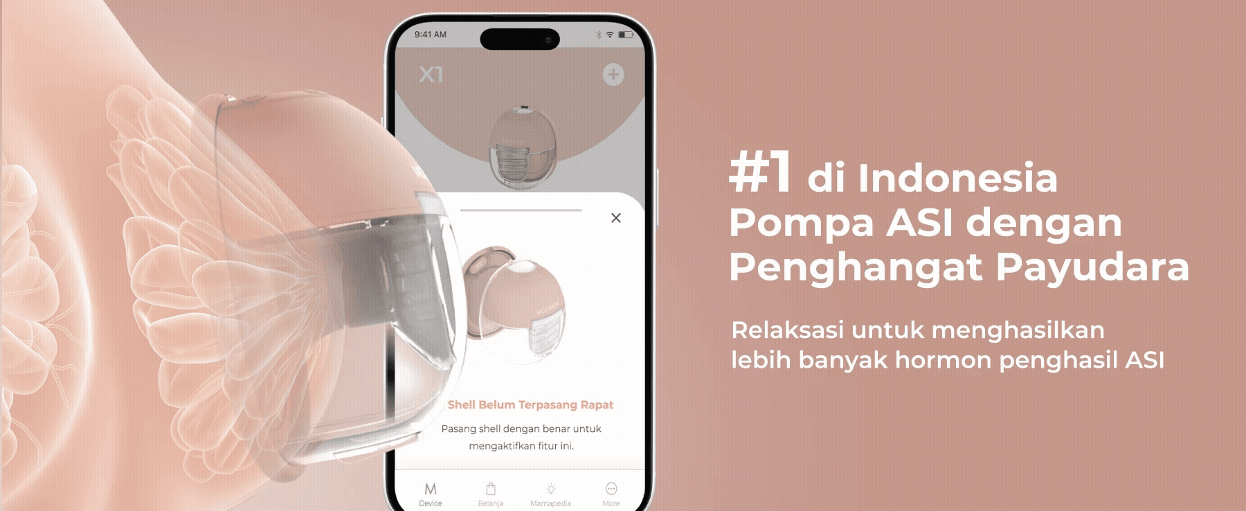 MOOIMOM X1 Ultra Smart Hands Free Electric Breast Pump 1 Pcs - Pompa ASI Elektrik Hands-Free description image
