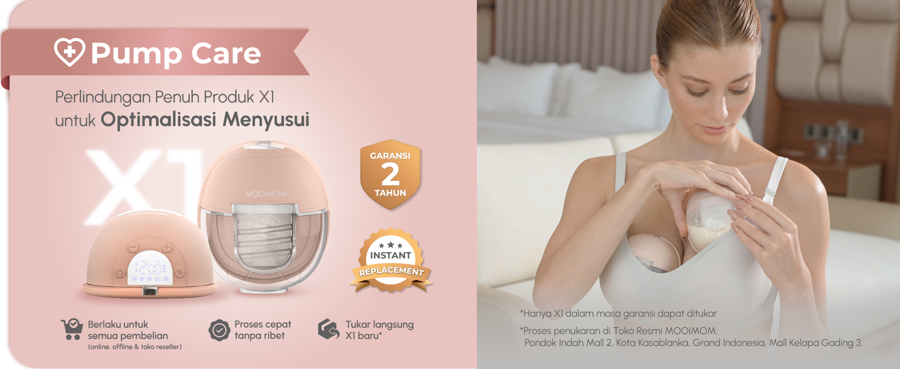MOOIMOM X1 Ultra Smart Hands Free Electric Breast Pump 1 Pcs - Pompa ASI Elektrik Hands-Free description image