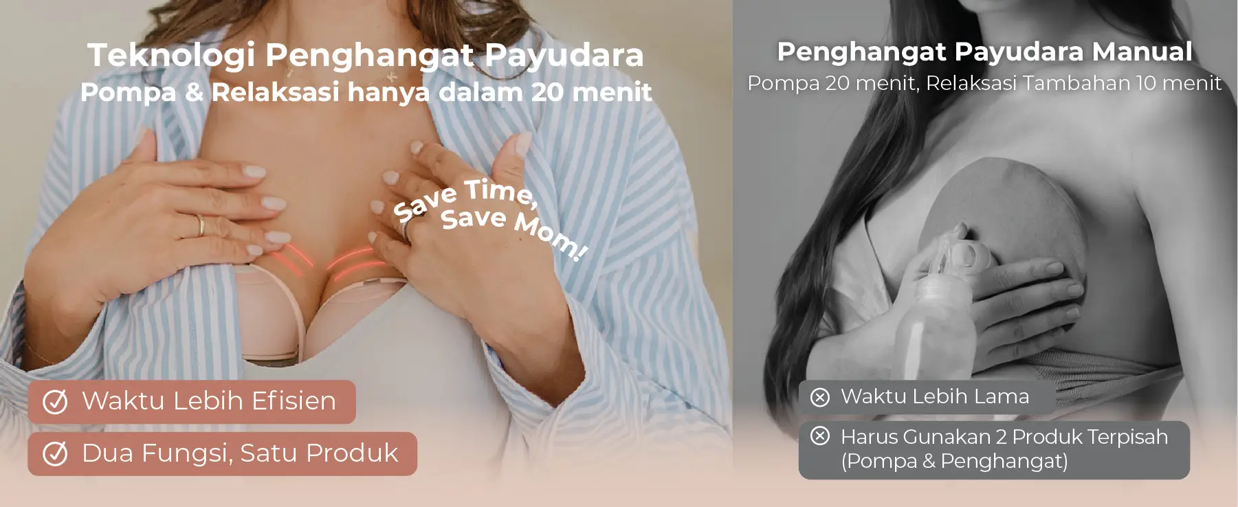 Gambar penjelasan desktop MOOIMOM X1 Ultra pompa ASI elektrik hands-free, menampilkan fitur dan keunggulan desain.