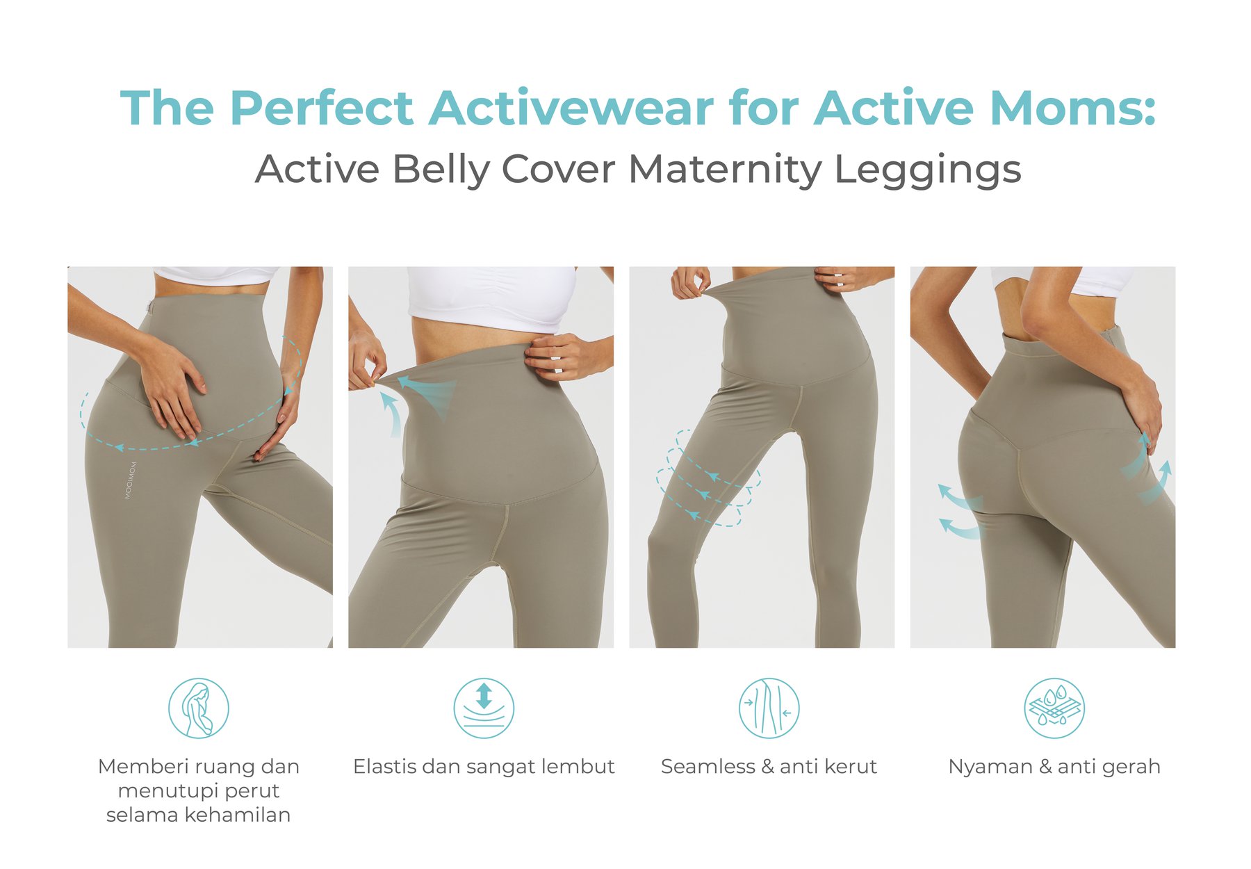 MOOIMOM Active Belly Cover Maternity Leggings (Long) - Legging Hamil Penutup Perut Aktif (Panjang) description image