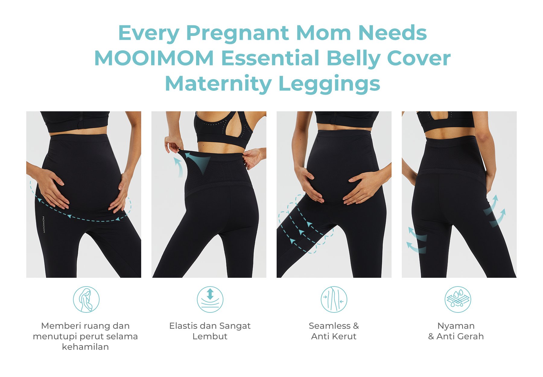 MOOIMOM Essential Belly Cover Maternity Legging (Long) - Legging Hamil Penutup Perut Esensial (Panjang) description image