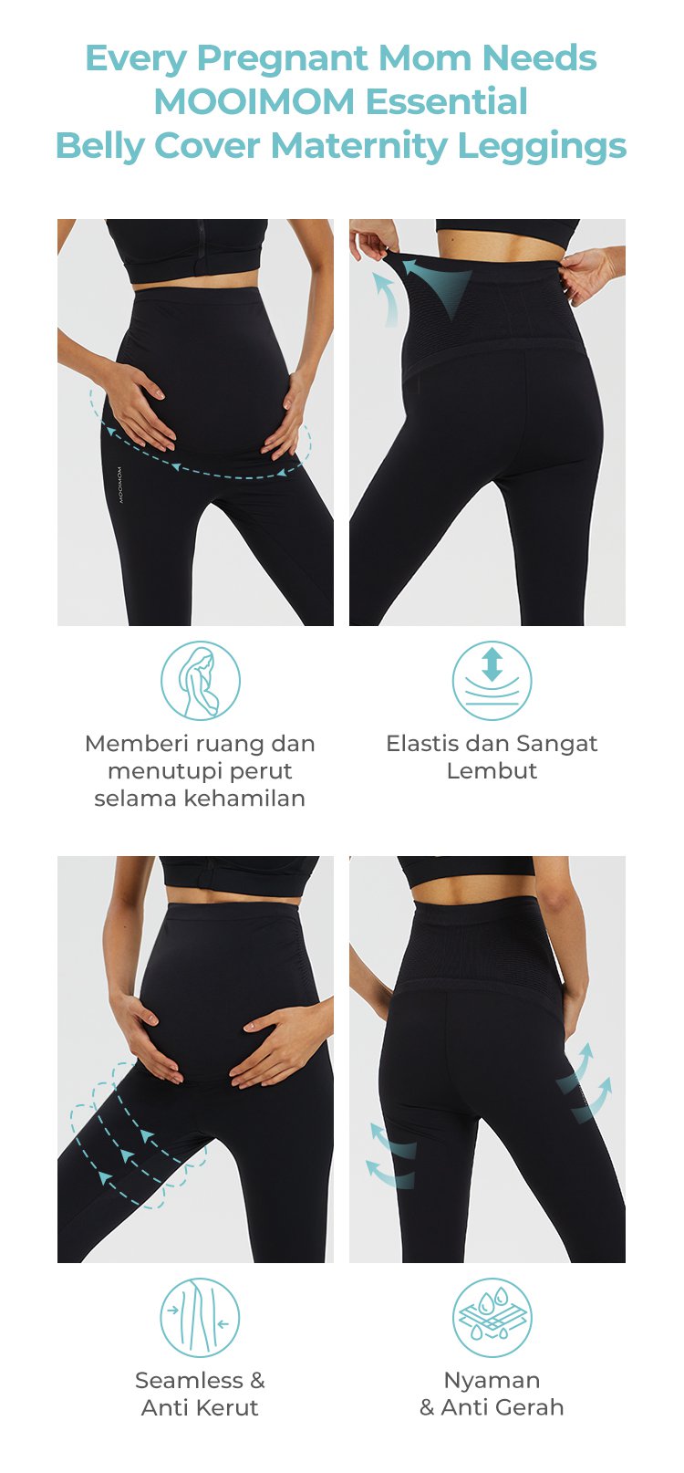 MOOIMOM Essential Belly Cover Maternity Legging (Long) - Legging Hamil Penutup Perut Esensial (Panjang) description image