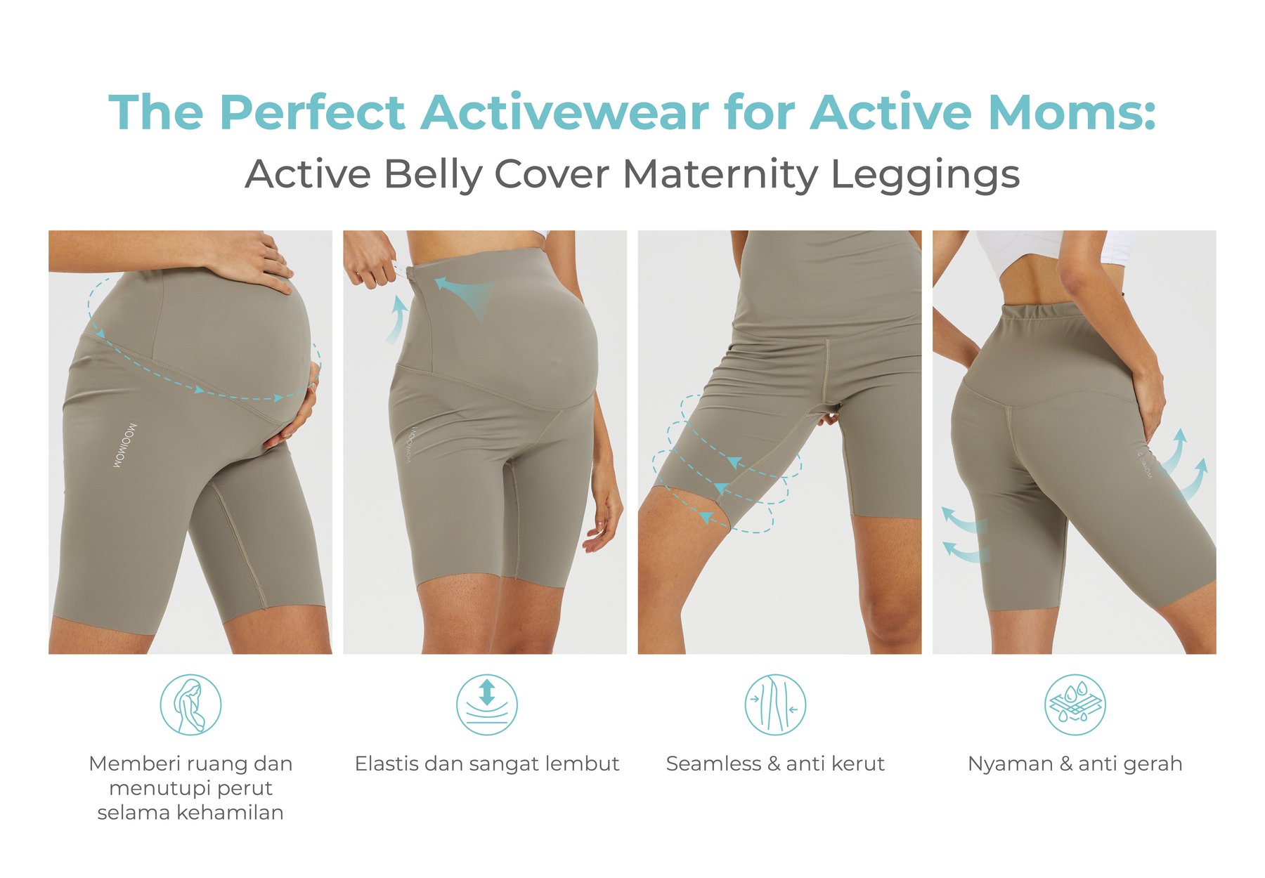 MOOIMOM Active Belly Cover Maternity Leggings (Short) - Legging Hamil Penutup Perut Aktif (Pendek) description image