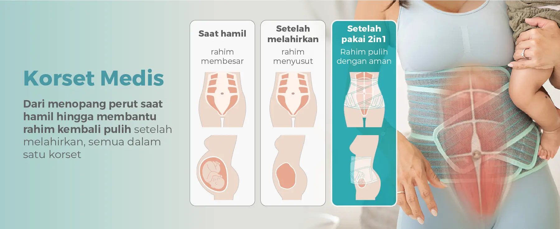 MOOIMOM Korset Hamil, Pasca-melahirkan, Caesar 2in1 Premium Bamboo Corset description image