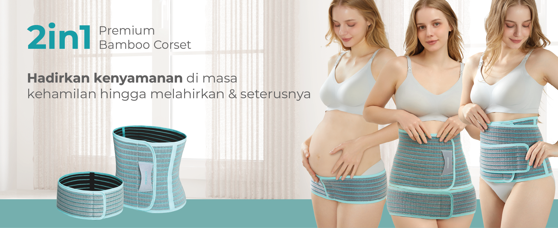 MOOIMOM Korset Hamil & Pasca Melahirkan | Korset Medis - MOOIMOM 2 in 1 Premium Bamboo Corset description image