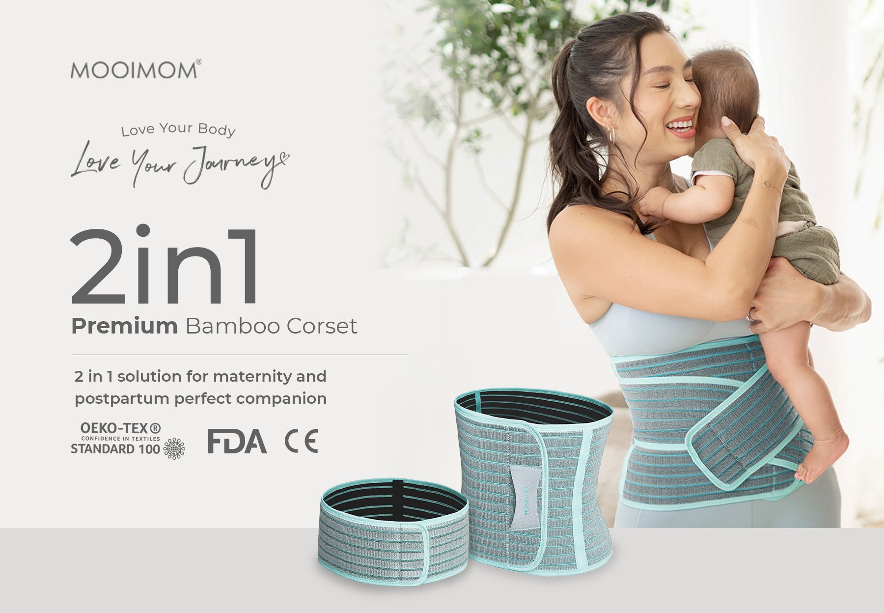 MOOIMOM Korset Hamil & Pasca Melahirkan | Korset Medis - MOOIMOM 2 in 1 Premium Bamboo Corset description image