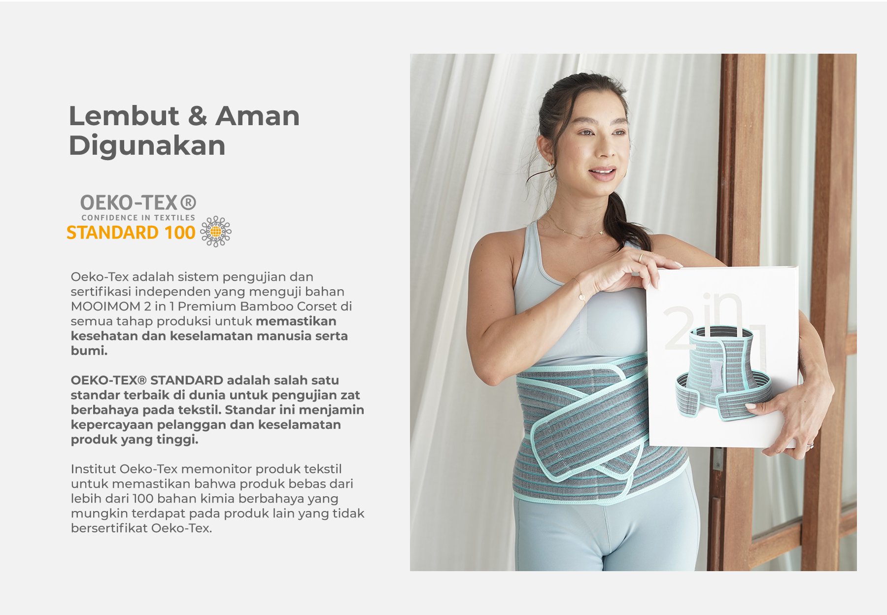 MOOIMOM Korset Hamil & Pasca Melahirkan | Korset Medis - MOOIMOM 2 in 1 Premium Bamboo Corset description image