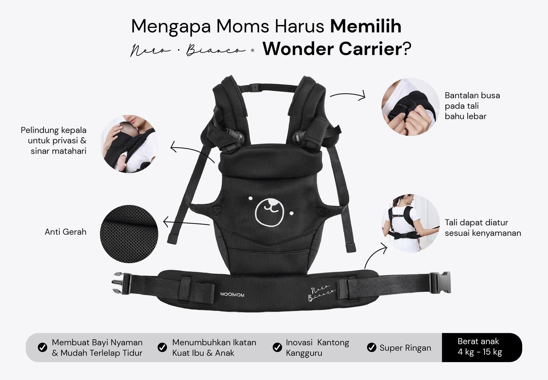 MOOIMOM X Nero Bianco Wonder Carrier - Gendongan Bayi SSC description image