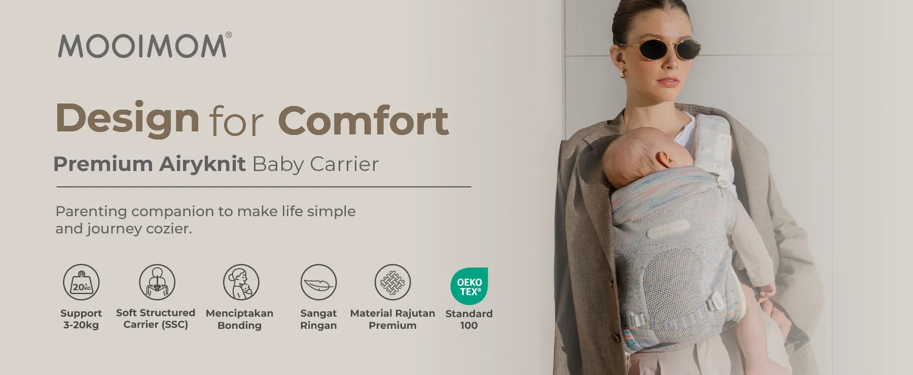 Mooimom AiryKnit Baby Carrier - Gendongan Premium SSC Airy Knit description image