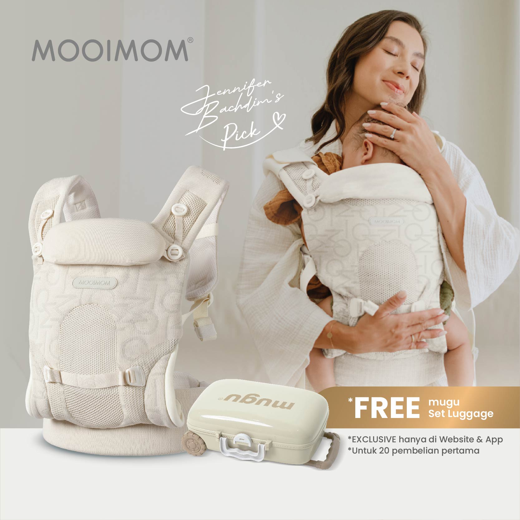 Mooimom AiryKnit Baby Carrier (White Vanilla) - Gendongan Premium SSC Airy Knit