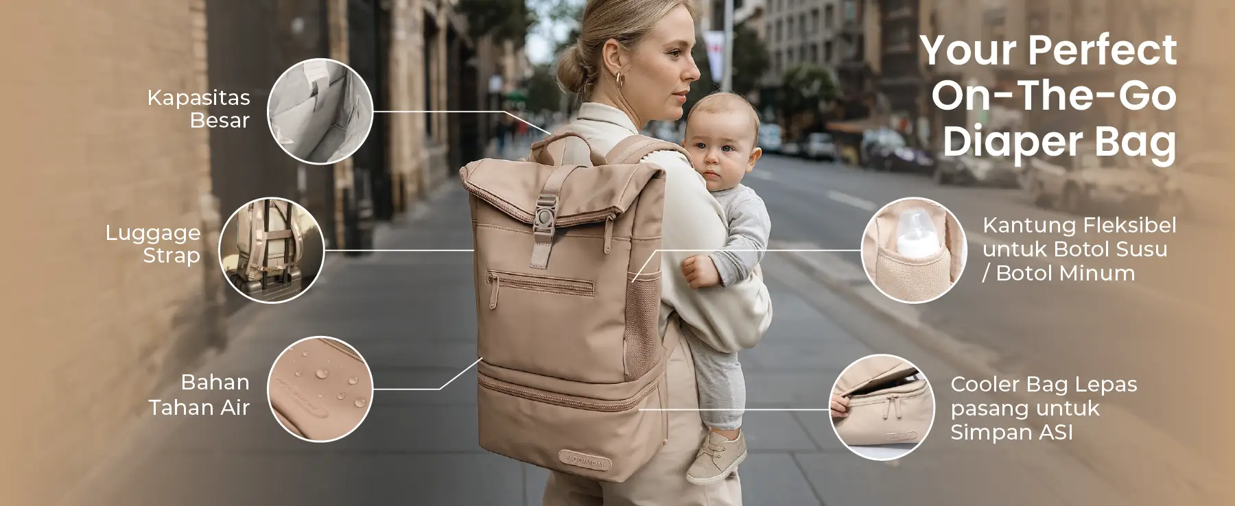 MOOIMOM On-the-Go Diaper & Cooler Bag description image