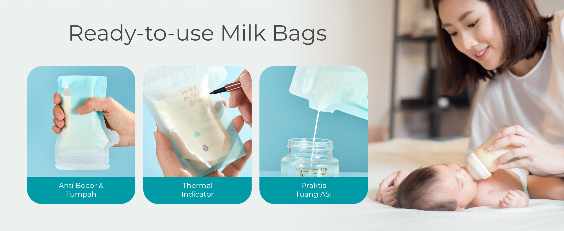 MOOIMOM Breastmilk Storage Bags 100ml (30 pcs) description image