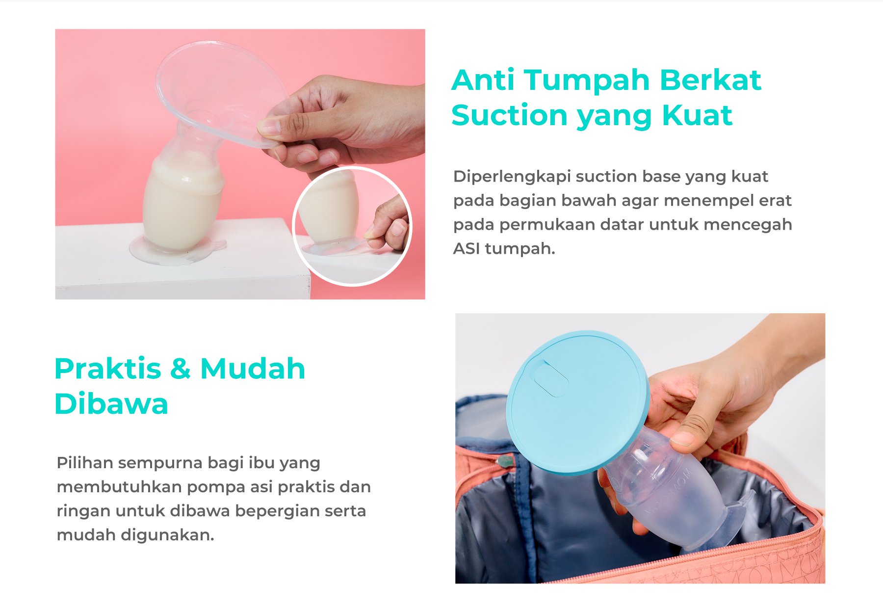 MOOIMOM Premium Silicone Breast Pump Package - Penampung ASI Silikon Premium description image