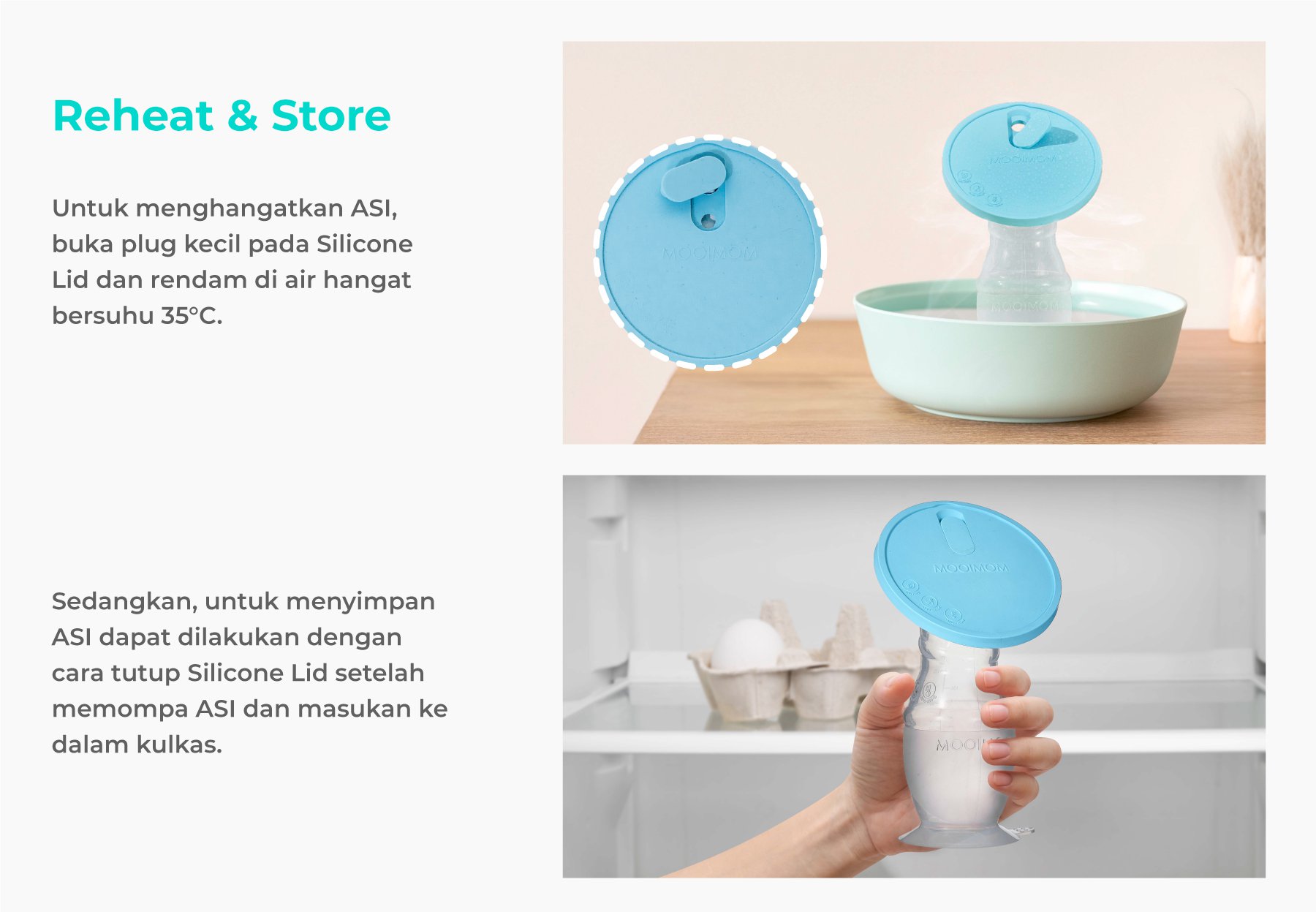 MOOIMOM Premium Silicone Breast Pump Package - Penampung ASI Silikon Premium description image