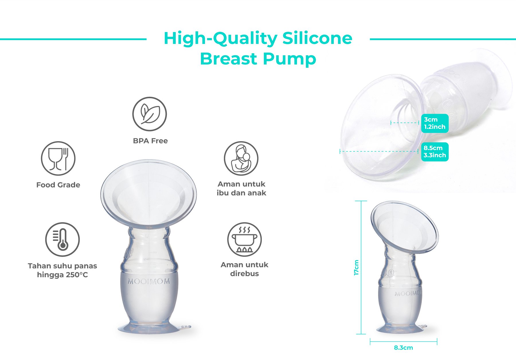 MOOIMOM Premium Silicone Breast Pump Package - Penampung ASI Silikon Premium description image