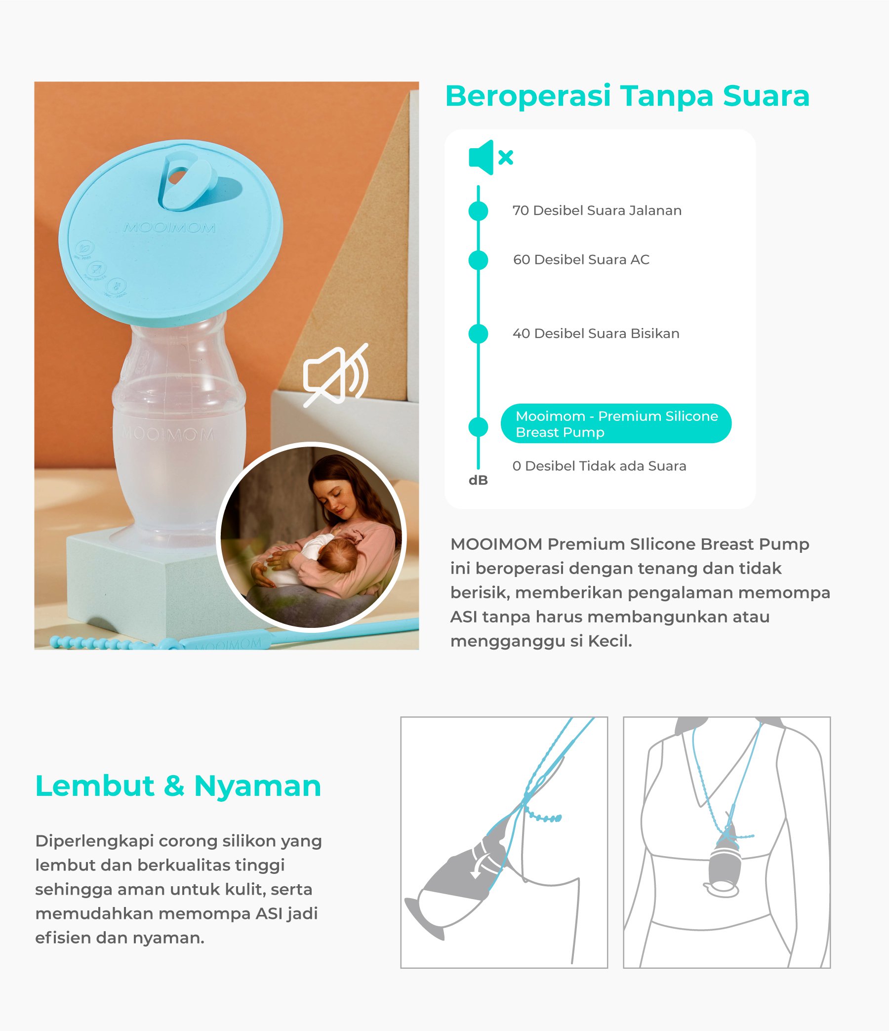 MOOIMOM Premium Silicone Breast Pump Package - Penampung ASI Silikon Premium description image