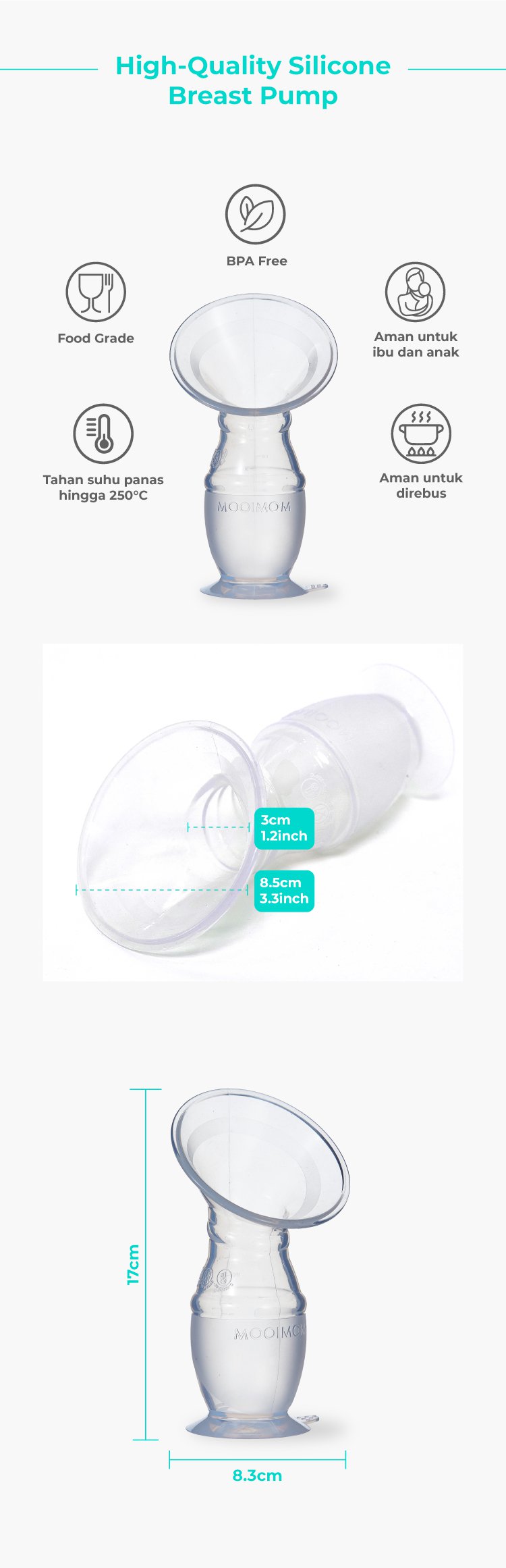 MOOIMOM Premium Silicone Breast Pump Package - Penampung ASI Silikon Premium description image