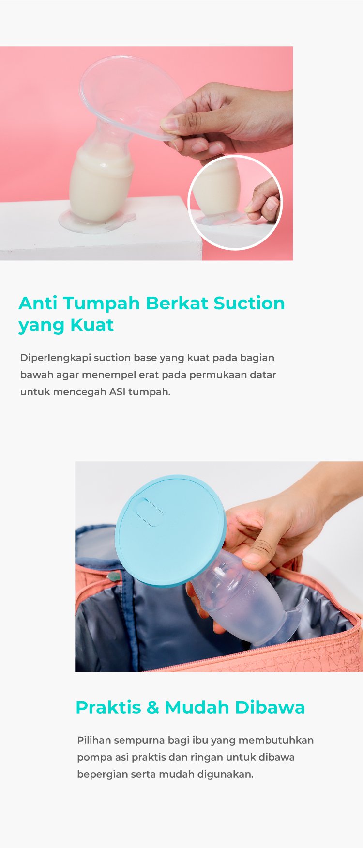 MOOIMOM Premium Silicone Breast Pump Package - Penampung ASI Silikon Premium description image