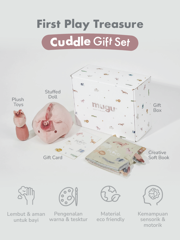 mugu CUDDLE GIFTSET - Set Perlengkapan Mainan Anak: Boneka Stuffed, Creative Book, dan Plush Toys description image