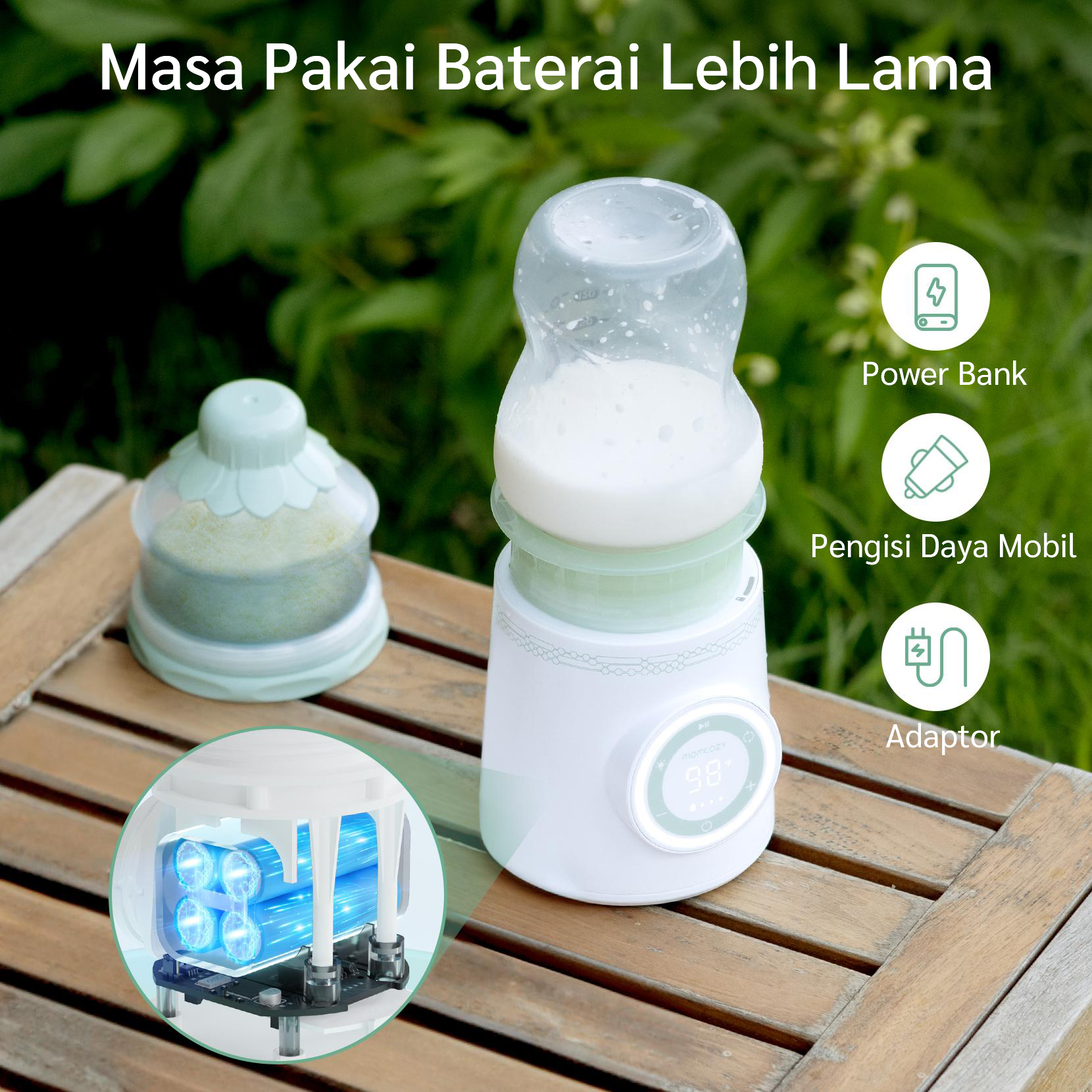 Momcozy Cordless Portable Baby Bottle Warmer for Travel description image