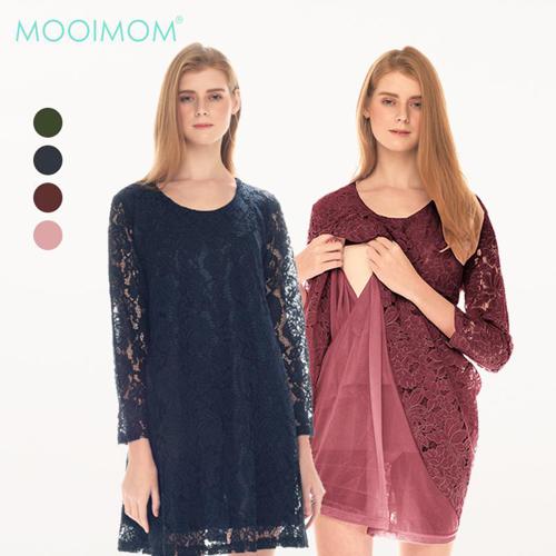 MOOIMOM Full Lace Long Sleeves Nursing Dress - Dress Hamil Menyusui image