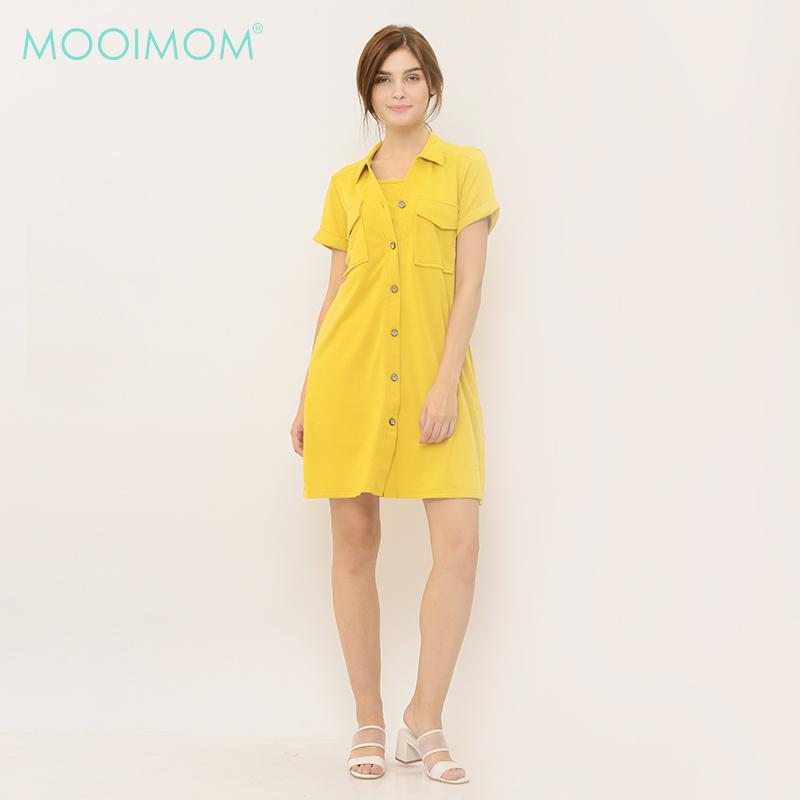 MOOIMOM Yellow Nursing Dress - Dress Hamil Menyusui