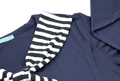 MOOIMOM Navy Sailor Collar Long Sleeves Nursing Dress - Dress Hamil Menyusui description image