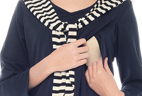 MOOIMOM Navy Sailor Collar Long Sleeves Nursing Dress - Dress Hamil Menyusui description image