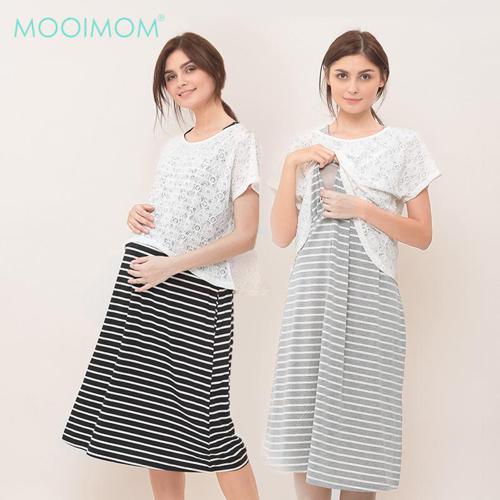 MOOIMOM 2 Piece Maternity & Nursing Lace Top Long - Dress Hamil Menyusui