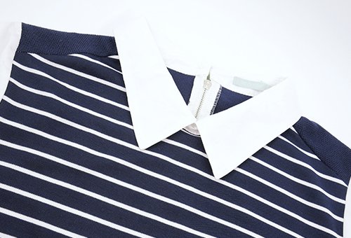 MOOIMOM Striped Vest Long - Sleeved Nursing Shirt With Collar - Baju Hamil & Menyusui description image