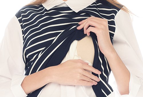 MOOIMOM Striped Vest Long - Sleeved Nursing Shirt With Collar - Baju Hamil & Menyusui description image
