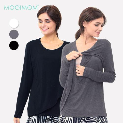 MOOIMOM Nursing Wrap Front Long Sleeve Jersey Top - Baju Hamil & Menyusui