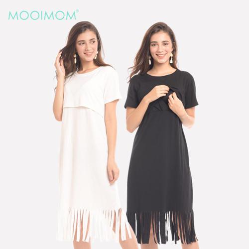 MOOIMOM Double Layer Cotton Ruffle Maternity & Nursing Dress - Dress Hamil Menyusui