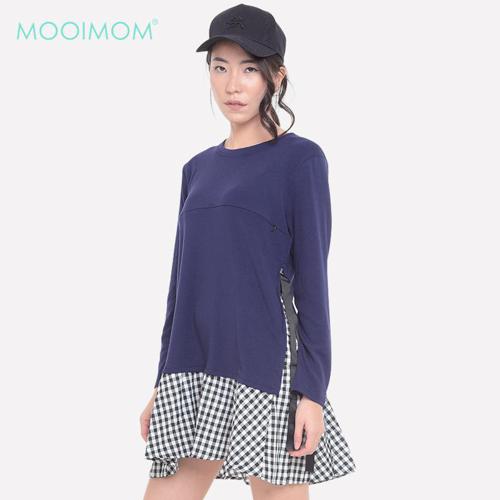 MOOIMOM 2 Layer Long Sleeve Plaid Maternity & Nursing Dress Navy - Dress Hamil Menyusui