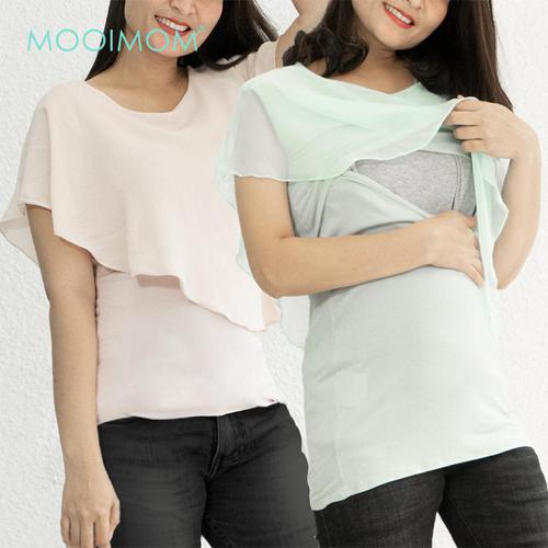 MOOIMOM Asymmetric Overlay Maternity And Nursing Shirt - Baju Hamil & Menyusui