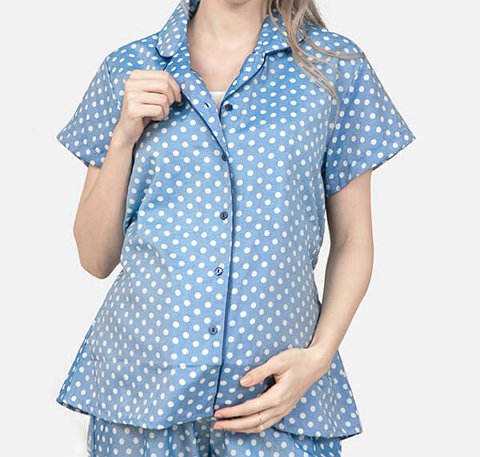 MOOIMOM Pajamas Long Pants Blue - Baju Tidur Hamil Menyusui description image