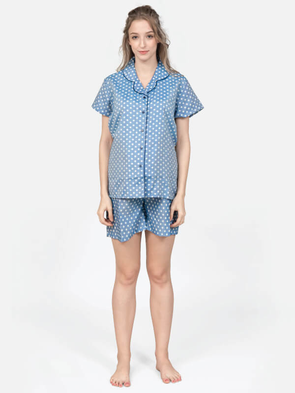 MOOIMOM Pajamas Short Pants Blue - Baju Tidur Hamil Menyusui description image